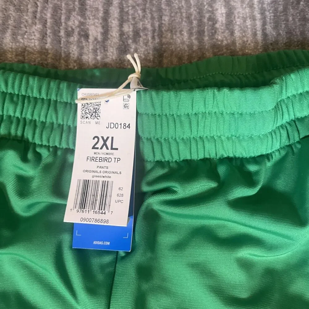 Adidas Firebird TP Track Pants Mens 2XL Green Originals 3 Stripe Zip Hem JD0184